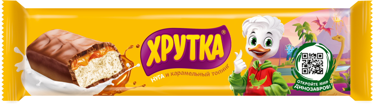 ХРУТКА®. Нуга и карамельный топинг. Конфета с нугой, мягким карамельным слоем и молочным шоколадом, 27 г