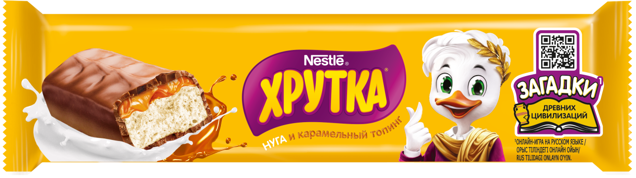 ХРУТКА®. Нуга и карамельный топинг. Конфета с нугой, мягким карамельным слоем и молочным шоколадом, 27 г