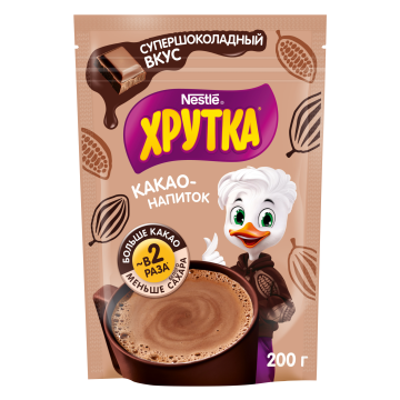 ХРУТКА®. Супершоколадный вкус. Какао-напиток быстрорастворимый для питания детей дошкольного и школьного возраста, пакет, 200 г