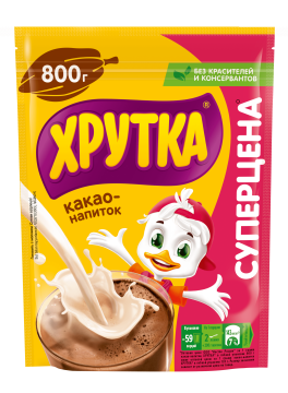 ХРУТКА®. Какао-напиток быстрорастворимый для питания детей дошкольного и школьного возраста, пакет, 800 г