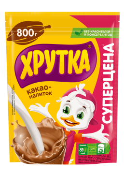 ХРУТКА®. Какао-напиток быстрорастворимый для питания детей дошкольного и школьного возраста, пакет, 800 г