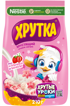 ХРУТКА®. «Клубнично-ванильное настроение». Готовый завтрак, обогащённый кальцием, пакет, 210 г