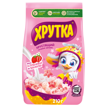 ХРУТКА®. «Клубнично-ванильное настроение». Готовый завтрак, обогащённый кальцием, пакет, 210 г