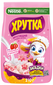 ХРУТКА®. «Клубнично-ванильное настроение». Готовый завтрак, обогащённый кальцием, пакет, 210 г
