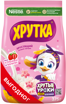 ХРУТКА®. «Клубнично-ванильное настроение». Готовый завтрак, обогащённый кальцием, пакет, 375 г