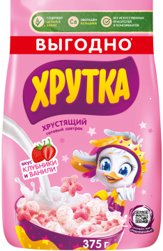 ХРУТКА®. «Клубнично-ванильное настроение». Готовый завтрак, обогащённый кальцием, пакет, 375 г