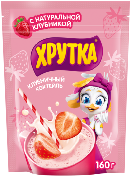 ХРУТКА®. Клубничная. Смесь сухая быстрорастворимая для клубничного коктейля для питания детей дошкольного и школьного возраста, пакет, 160 г