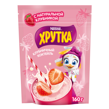 ХРУТКА®. Клубничная. Смесь сухая быстрорастворимая для клубничного коктейля для питания детей дошкольного и школьного возраста, пакет, 160 г