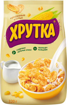 ХРУТКА®. Хлопья кукурузные хрустящие, обогащённые кальцием, пакет, 320 г