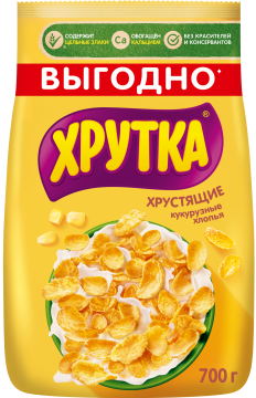 ХРУТКА®. Хлопья кукурузные хрустящие, обогащённые кальцием, пакет, 700 г