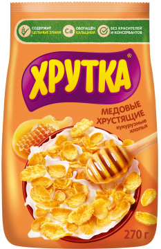 ХРУТКА®. Хлопья медовые хрустящие, обогащённые кальцием, пакет, 270 г