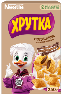 ХРУТКА®. Хрустящие мультизлаковые подушечки с шоколадной начинкой, обогащённые кальцием, коробка, 250 г