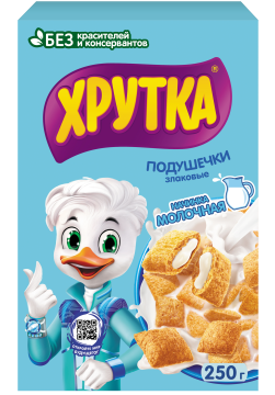 ХРУТКА®. Хрустящие мультизлаковые подушечки с молочной начинкой, обогащённые кальцием, коробка, 250 г