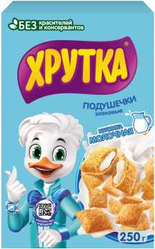 ХРУТКА®. Хрустящие мультизлаковые подушечки с молочной начинкой, обогащённые кальцием, коробка, 250 г