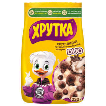 ХРУТКА® DUO. Готовый шоколадный завтрак, обогащённый кальцием, пакет, 230 г