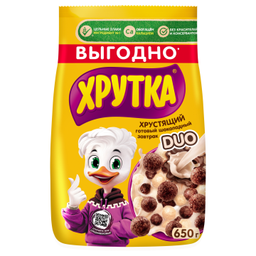 ХРУТКА® DUO. Готовый шоколадный завтрак, обогащённый кальцием, пакет, 650 г