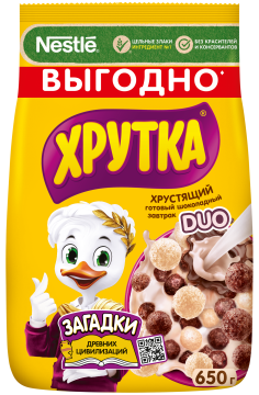 ХРУТКА® DUO. Готовый шоколадный завтрак, обогащённый кальцием, пакет, 650 г