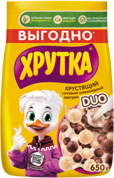 ХРУТКА® DUO. Готовый шоколадный завтрак, обогащённый кальцием, пакет, 650 г